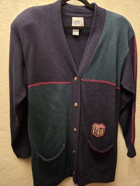 Vintage Conrad C Lambswool Cardigan Crest Colorblock Preppy Grandpa